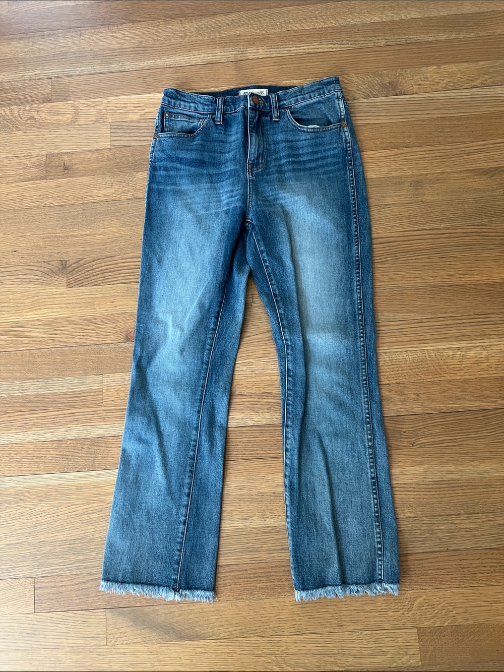 Madewell Blue Flare Jeans with Frayed Hem